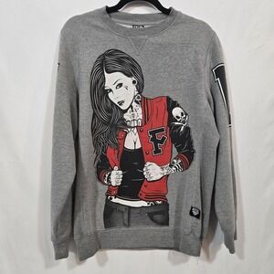 Fatal Clothing Tattoo Girl Crewneck Sweatshirt S Gray Skate Punk